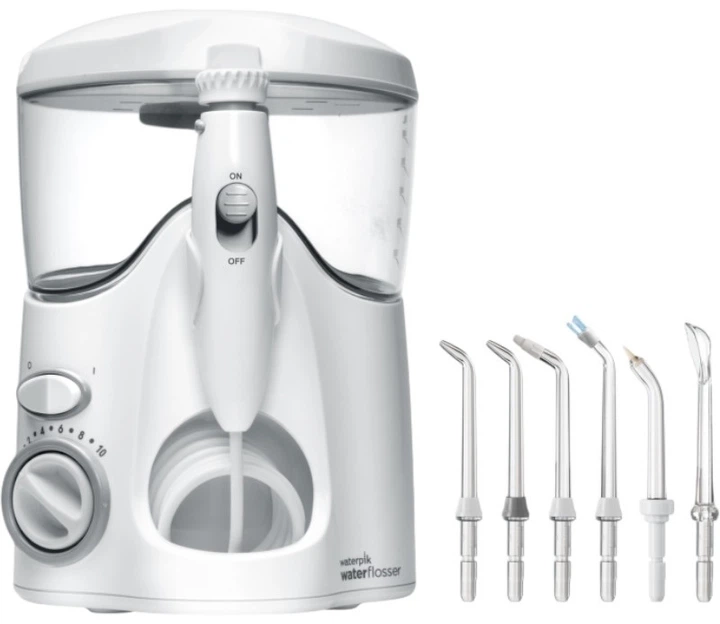 Ирригатор полости рта WaterPik WF-100 EU, белый (6 насадок, 650мл, питание от сети) купить по самой низкой цене