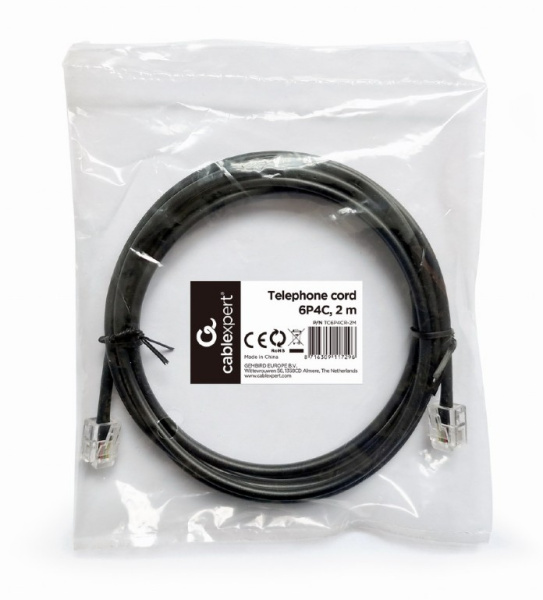 PATCH CORD 6P4C, телефонный TC6P4CR-2M (2м.) black купить по самой низкой цене