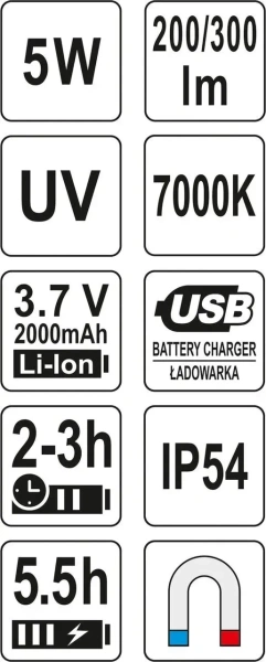 Фонарь ультрафиолетовый Yato (YT-08580) 300Lm, 7000K, Li-ion 2000mAh, IP54, 4 режима работы купить по самой низкой цене