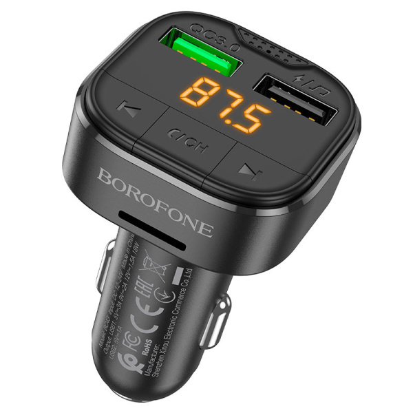 АЗУ FM модулятор Borofone BC43 Flash 18W+QC3.0 (2USB-A) (Black) купить по самой низкой цене