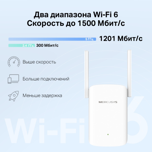 Усилитель беспровод.сигнала WiFi (репитер) AC1500 MERCUSYS (ME60X) 5/2.4ГГц 1201/300Мбит/с купить по самой низкой цене