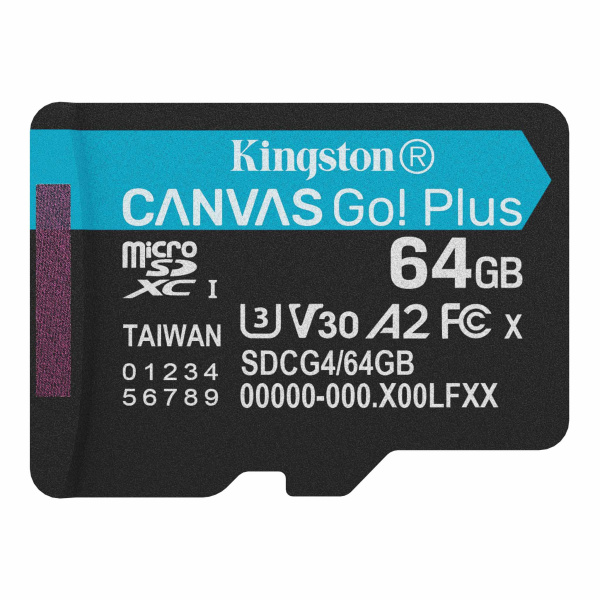 microSDXC FLASH CARD 64Gb Kingston Canvas Go! Plus (SDCG4/64GBSP) Class 10, UHS-I, U3, V30, A2 купить по самой низкой цене
