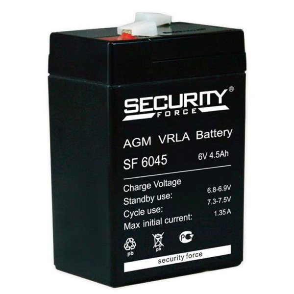 Батарея аккумуляторная Security Force (SF 6045) 6V, 4.5Ah, свинцово-кислотный (AGM), black, клеммы Faston 4.75 купить по самой низкой цене