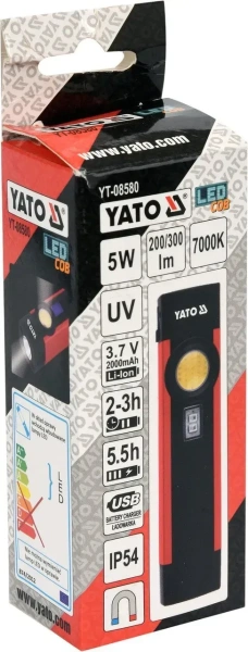 Фонарь ультрафиолетовый Yato (YT-08580) 300Lm, 7000K, Li-ion 2000mAh, IP54, 4 режима работы купить по самой низкой цене