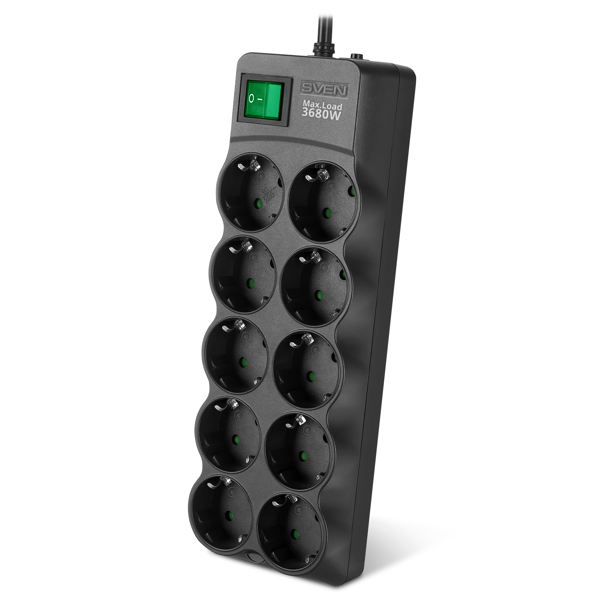 Фильтр SVEN SF-10E-16 (1.8м, max.нагрузка 3680Вт, 10 роз.CEE 7/4, защитные шторки, чёрный) купить по самой низкой цене