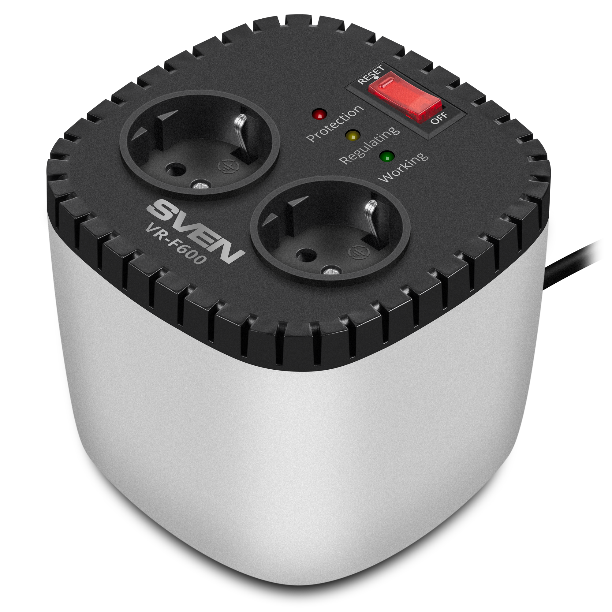 Стабилизатор напряжения релейного типа SVEN VR-F600, 200Вт, 2*розетки CEE7/4 (EU), купить по самой низкой цене