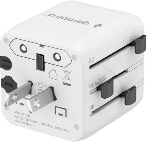 Адаптер (переходник) Gembird TPA-INT-01-W 10A , 100-250 V, Plug Type: US/UK/EU/AU купить по самой низкой цене