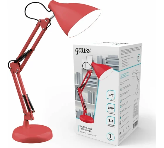Светильник настольный GAUSS (GT0034) GTL003 60W 220-240V E27 красный струбцина и основание купить по самой низкой цене