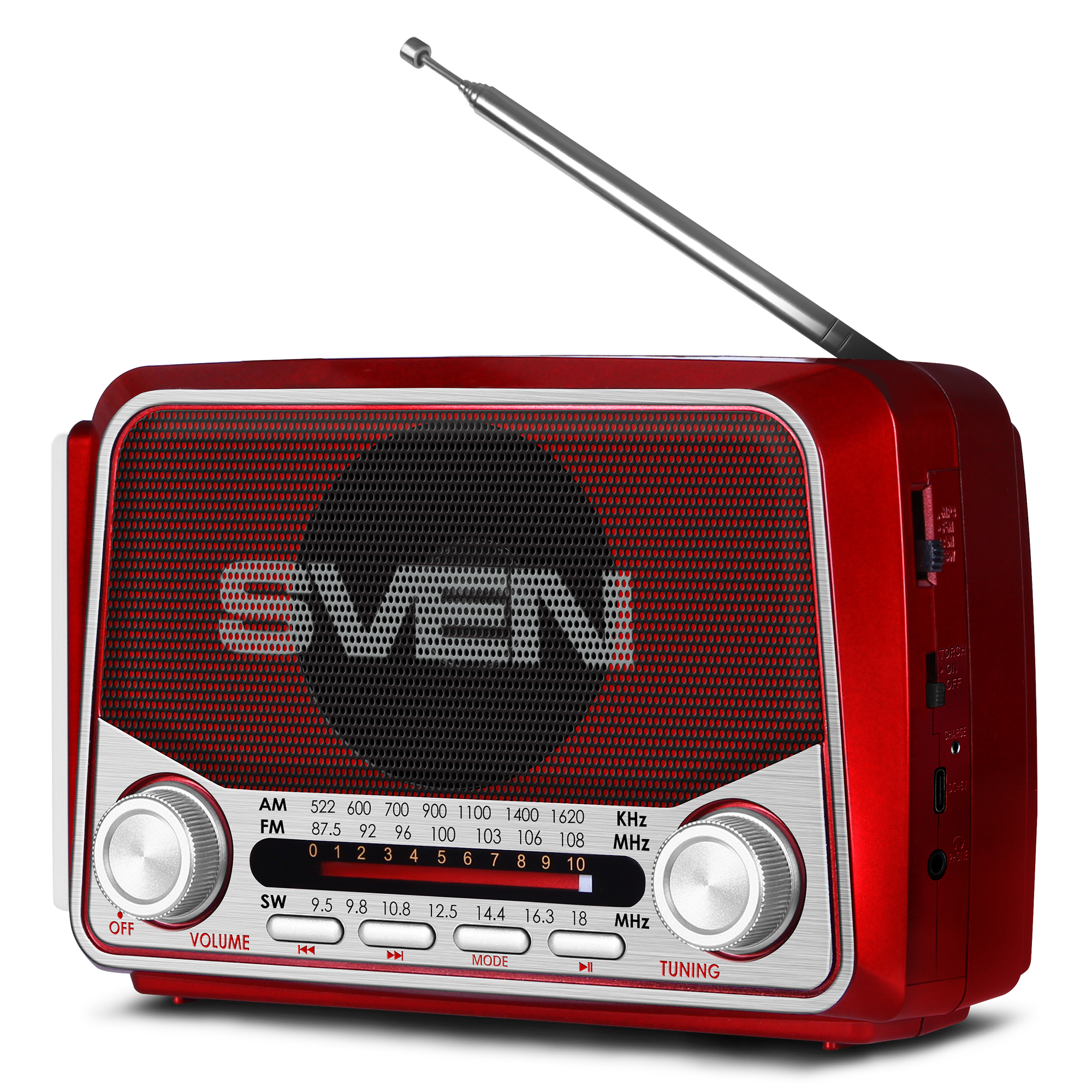 Радиоприемник SVEN SRP-150 RED (FM/AM/SW, USB/mSD, Bluetooth, 3Вт, 150-20000Гц, аккум 1200mAh/USB-C DC 5V) купить по самой низкой цене