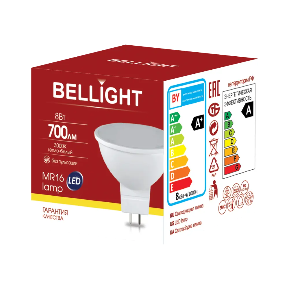Лампа светодиодная BELLIGHT MR16, 230V, 8Вт, 3000K, GU5.3 купить по самой низкой цене