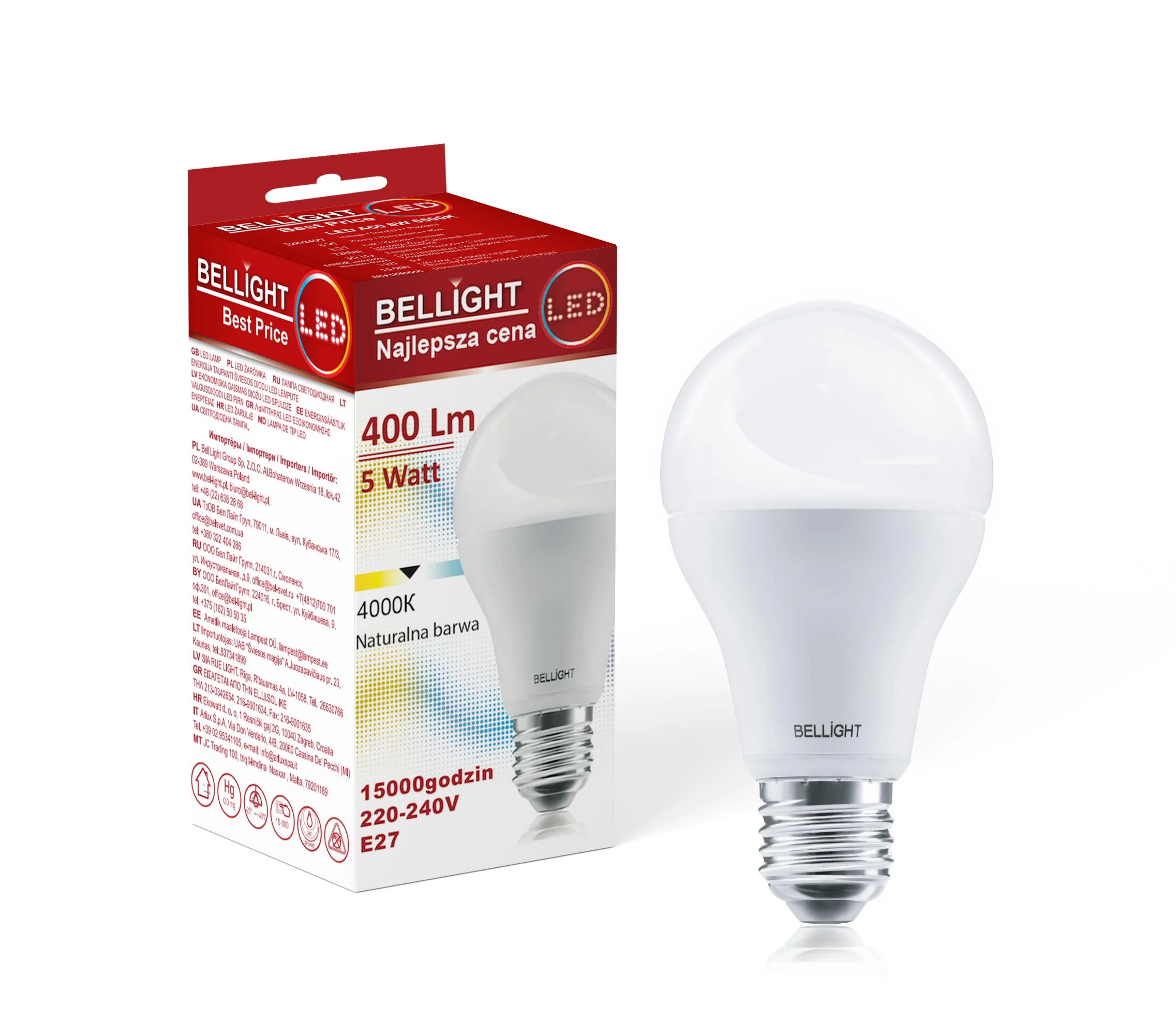 Лампа светодиодная BELLIGHT(bestprice) A55, 230V, 5W, 4000K, E27 купить по самой низкой цене