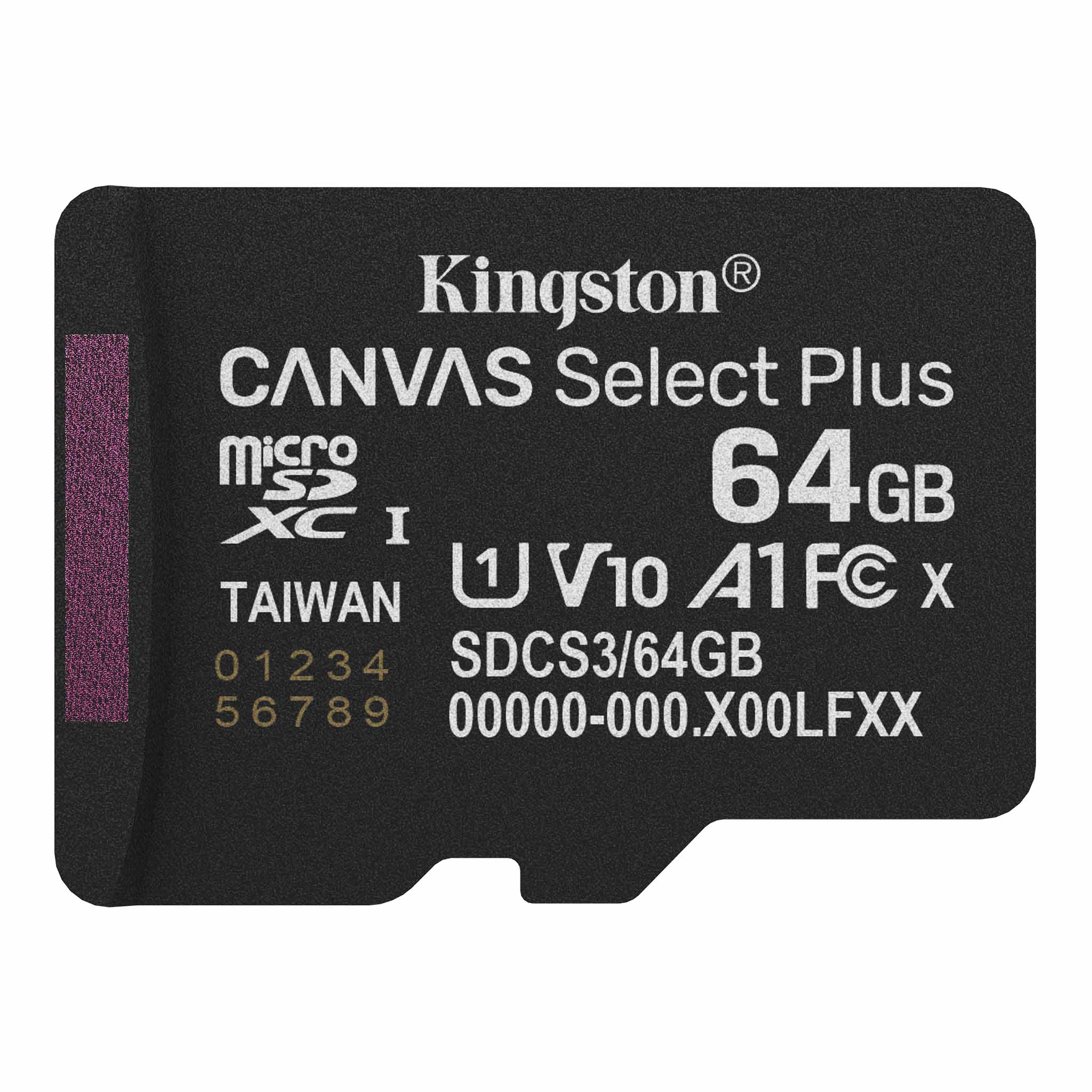 microSDXC CARD 64Gb Kingston Canvas Select Plus (SDCS3/64GBSP)  Class 10, UHS-I, U1/U3, video class 10/30, A1 купить по самой низкой цене