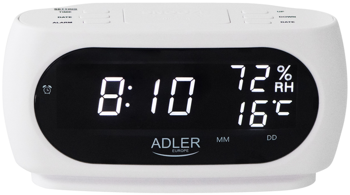 Часы настольные ADLER AD 1186w (питание от сети, LED дисплей, будильник, температура, влажность) купить по самой низкой цене