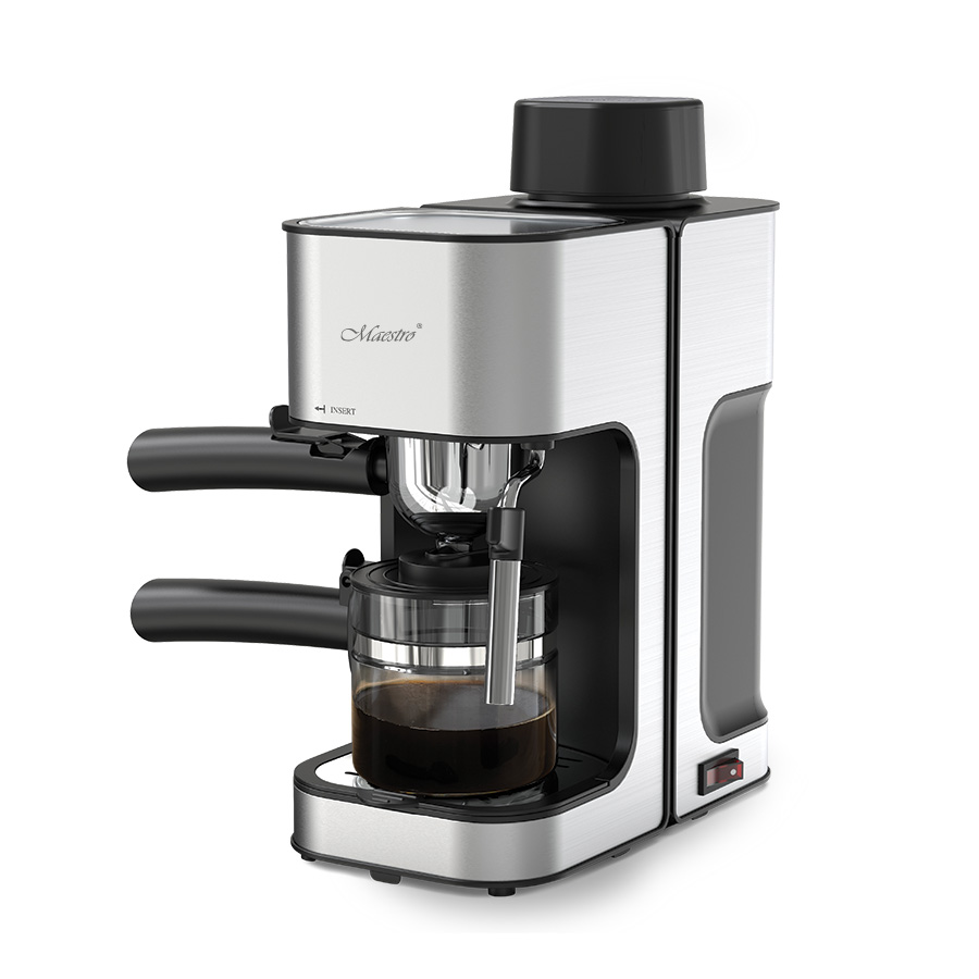 Кофеварка Maestro MR-411 Espresso (кофе молот, капучино/эспрессо, рожков, 800Вт, 3.5бар) Inox/Black купить по самой низкой цене