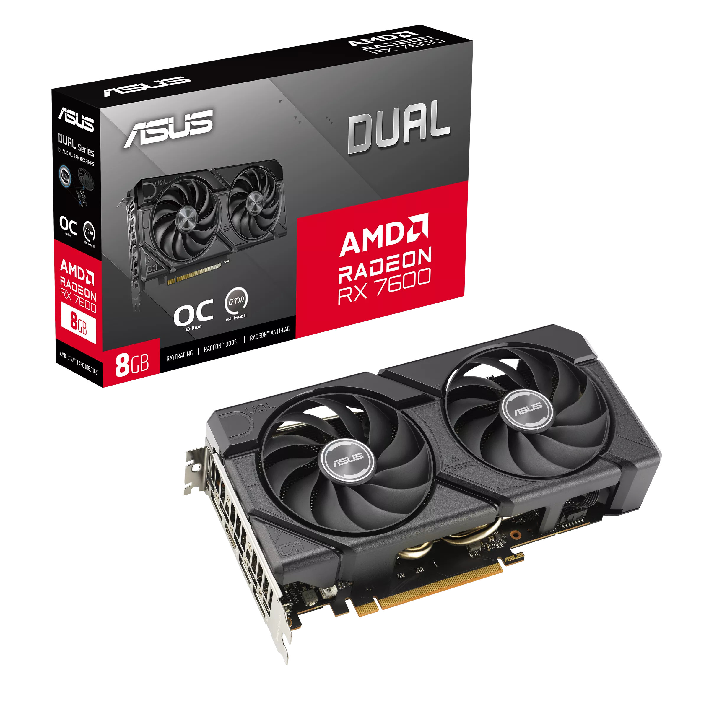 Видеокарта PCI-E 4.0 8Gb GDDR6 ASUS AMD Radeon RX 7600 OC 8GB (DUAL-RX7600-O8G-EVO) 128b, 3*DP/HDMI купить по самой низкой цене