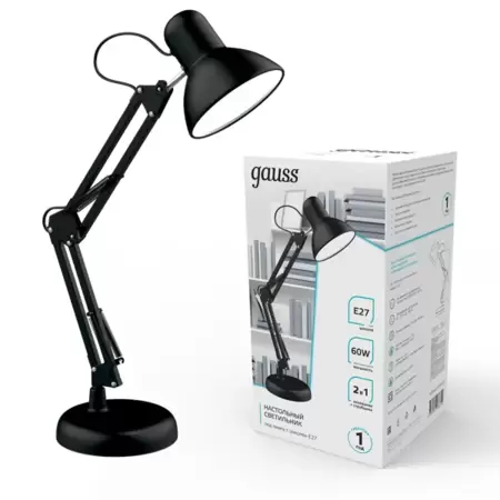 Светильник настольный Gauss (GT0022) GTL002 60W 220-240V E27 черный струбцина и основание Уценка! купить по самой низкой цене