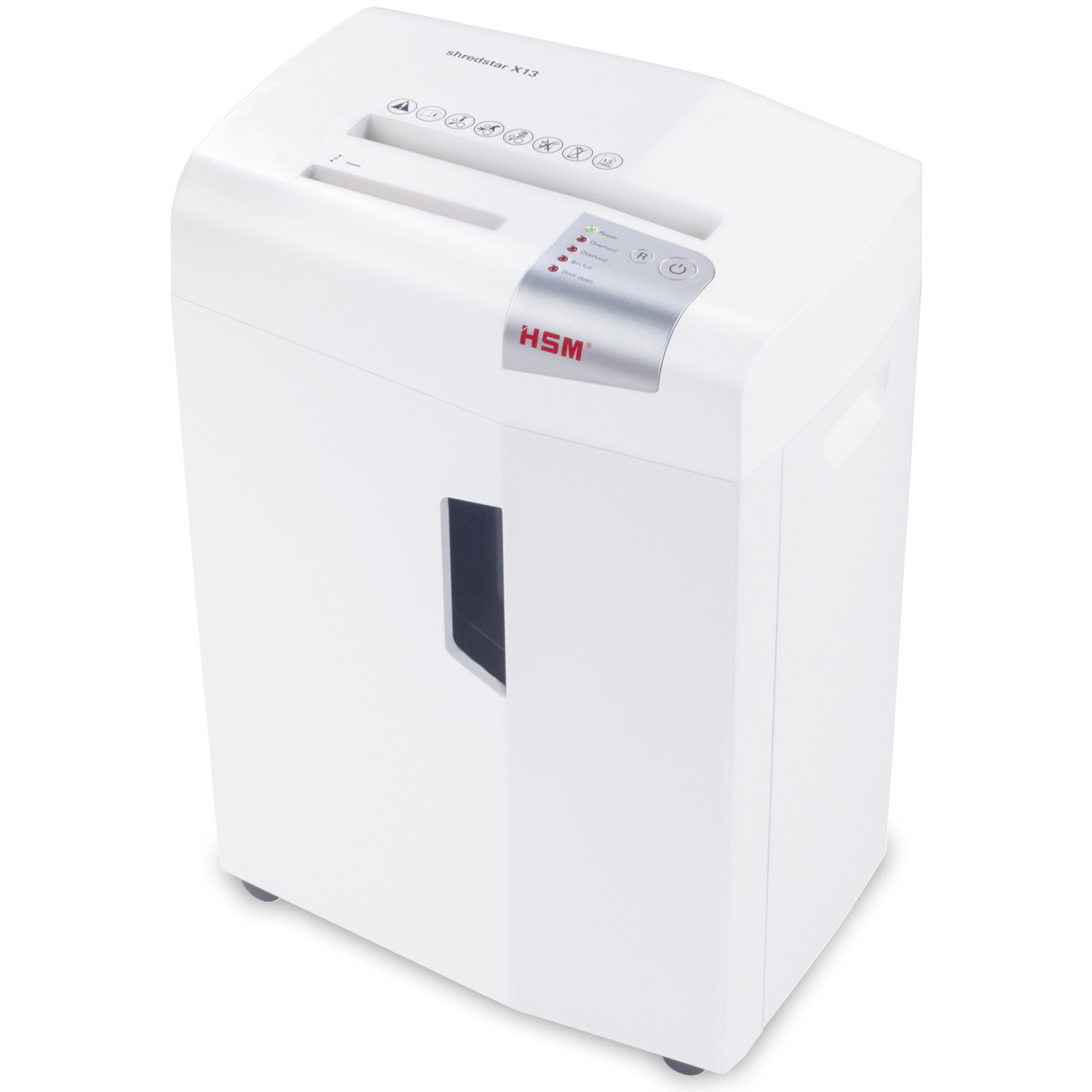 Уничтожитель документов HSM shredstar X13 (P-4, 15листов,4.0x37мм,23литр, скрепки/скобы/пл.карты/CD, 1057121) купить по самой низкой цене