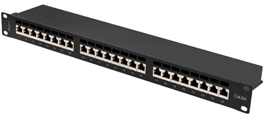 Patch Panel 19', 1U, 24port, CAT.6A, FTP, LANBERG (PPSA-1024-B) black с органайзером для проводов купить по самой низкой цене