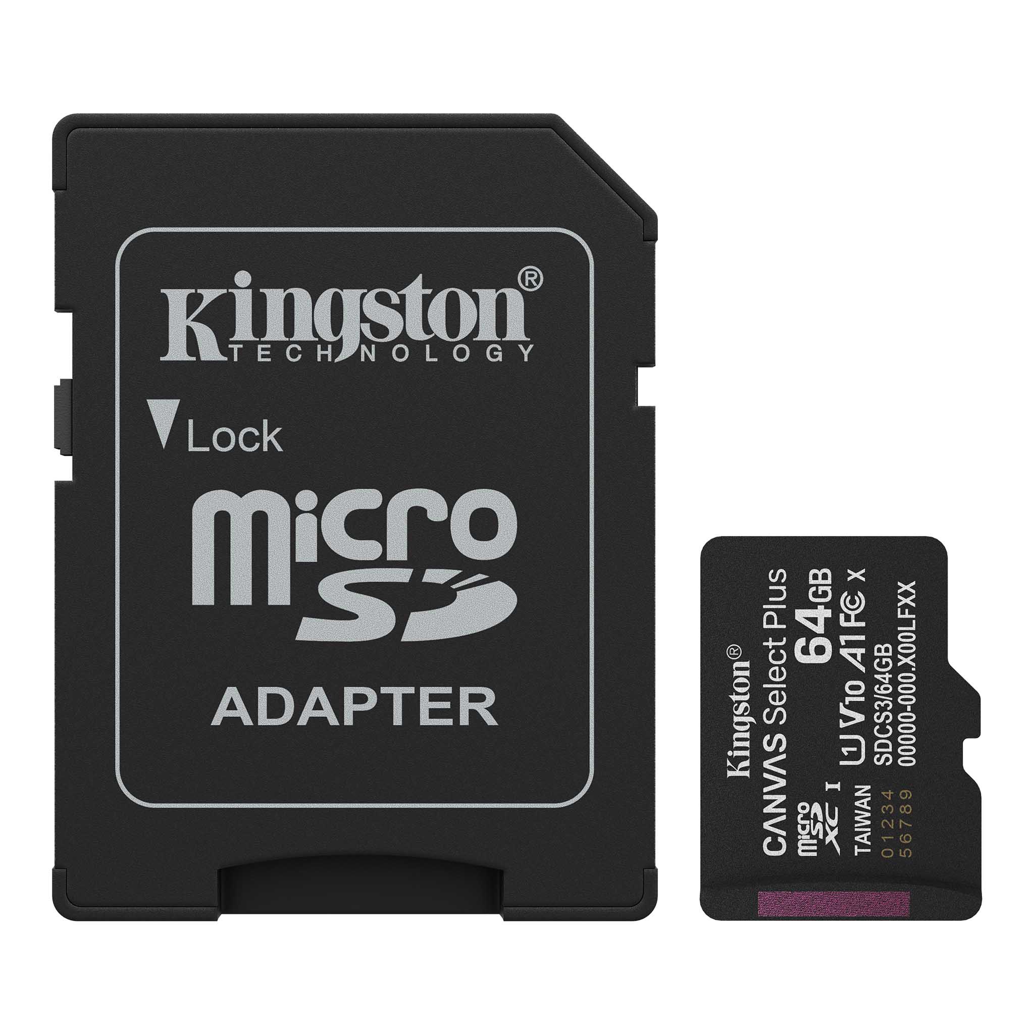 microSDXC CARD 64Gb Kingston Canvas Select Plus (SDCS3/64GB)  Class 10, UHS-I, U1/U3, video class 10/30, A1 купить по самой низкой цене