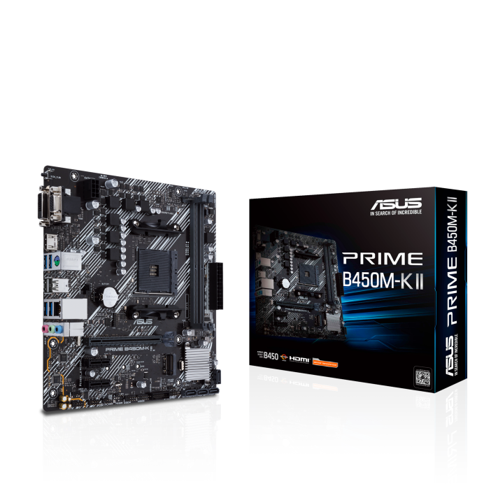 M/B S-AM4: ASUS PRIME B450M-K II (2DDR4, 3*PCIE, M.2, COM, DVI/Sub/HDMI, Raid) купить по самой низкой цене