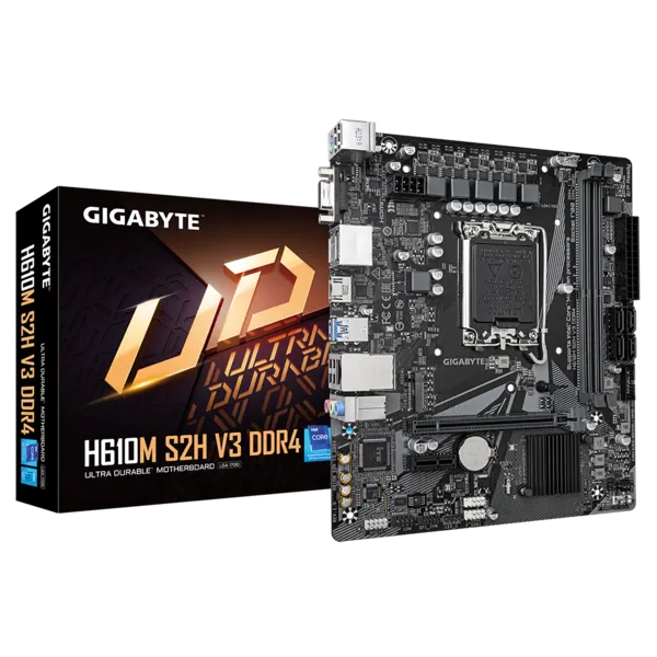 M/B LGA1700: GIGABYTE H610M S2H V3 DDR4 (2*DDR4 max 3200МГц, 1*PCIEx16+1*PCIEx1, HDMI/DSUB/2*DP, M.2, GLan) купить по самой низкой цене