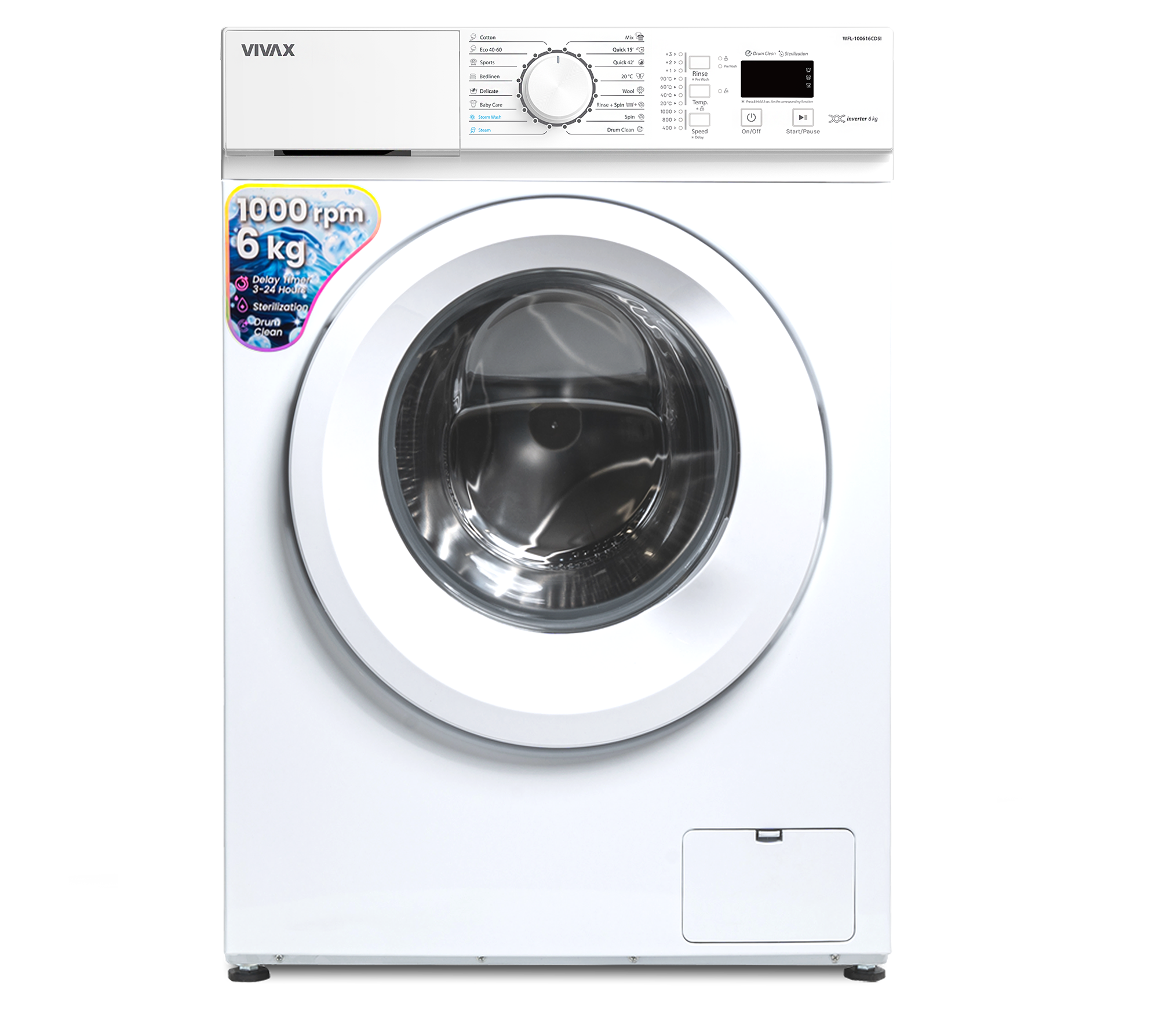 Стиральная машина VIVAX WFL-100616CDSI  (INVERTOR 6кг, 1000об/м, фронталь.загр) белая  0001399183 купить по самой низкой цене