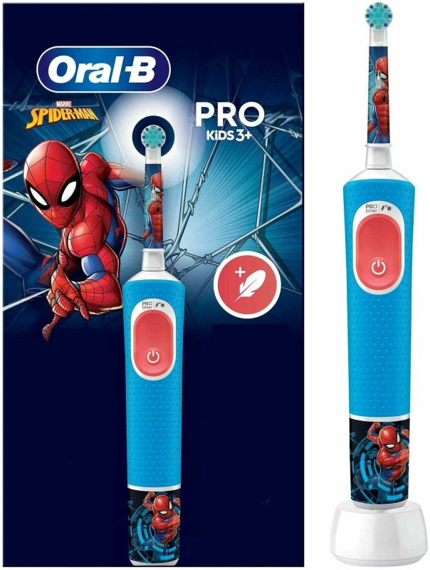 Щетка электрическая зубная Oral-B Vitality Pro D103 Kids 3+ Spiderman + чехол (EAN: 8006540773390) голубая купить по самой низкой цене