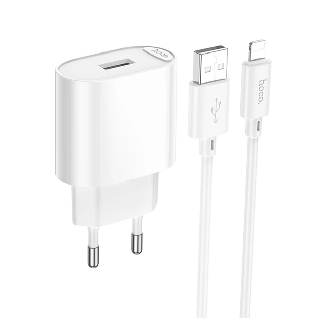 Зарядное устр. (СЗУ) Hoco C109A Fighter 10.5W (1USB-A) + кабель USB to Lightning (White) купить по самой низкой цене
