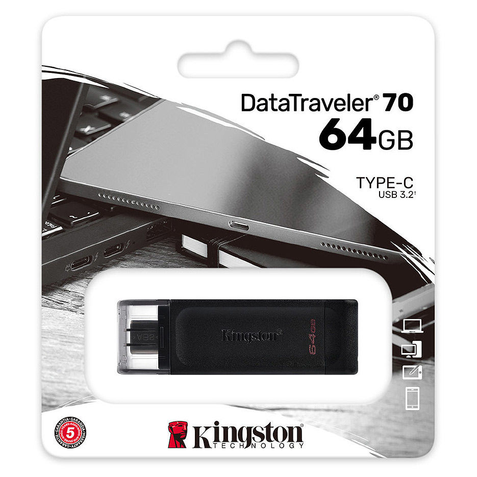 USB-C 3.2 gen1 FLASH DRIVE 64Gb KINGSTON DT 70 (DT70/64GB) купить по самой низкой цене