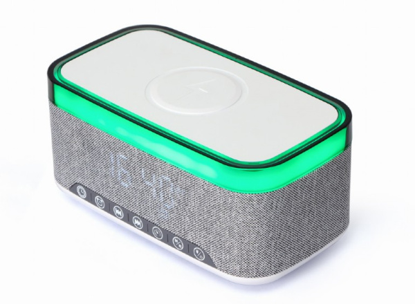 Будильник Gembird (DAC-SPKBT-QC15-GR) BT, FM, TF, USB, AUX, Alarm, Timing, Wireless charging, RGB Lights купить по самой низкой цене