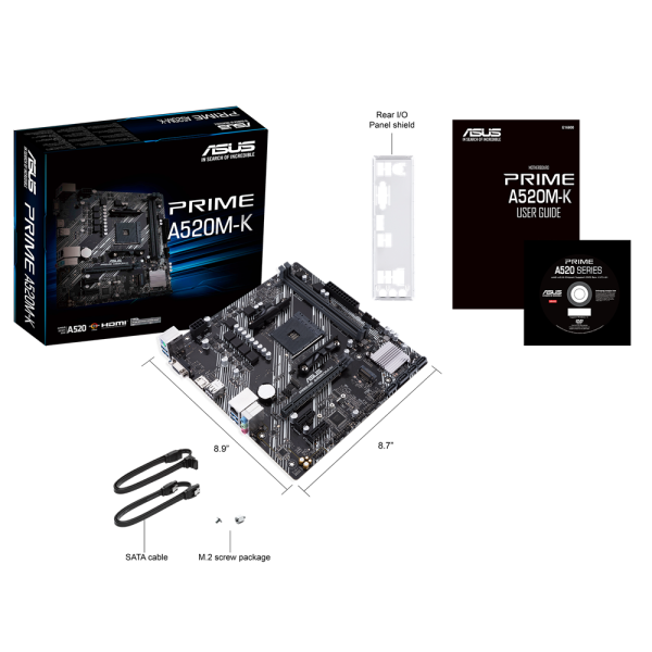 M/B S-AM4:ASUS PRIME A520M-K (2*DDR4 2133-4600МГц, 1*PCIE x16+2*PCIE x1, HDMI/DSub, COM, RAID, M2) купить по самой низкой цене