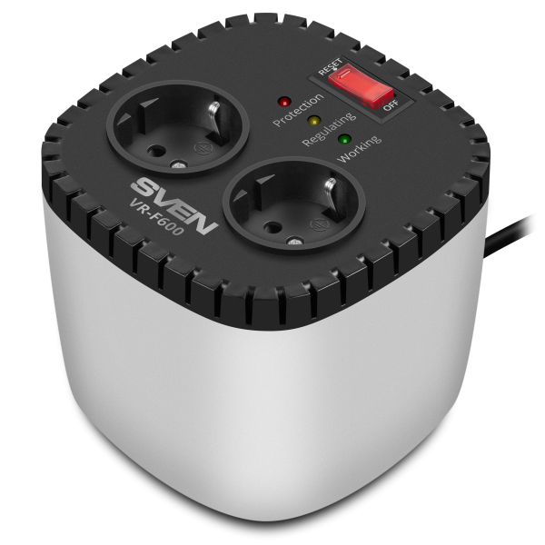 Стабилизатор напряжения релейного типа SVEN VR-F600, 200Вт, 2*розетки CEE7/4 (EU), купить по самой низкой цене