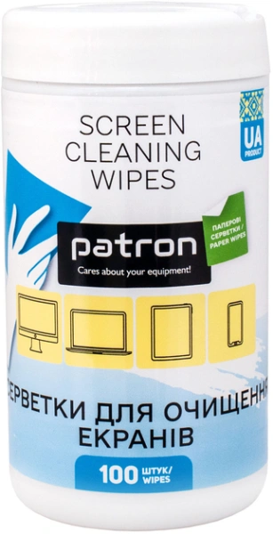Салфетки чистящие для экранов PATRON, туба 100шт., (F3-059) влажные, бумажные купить по самой низкой цене