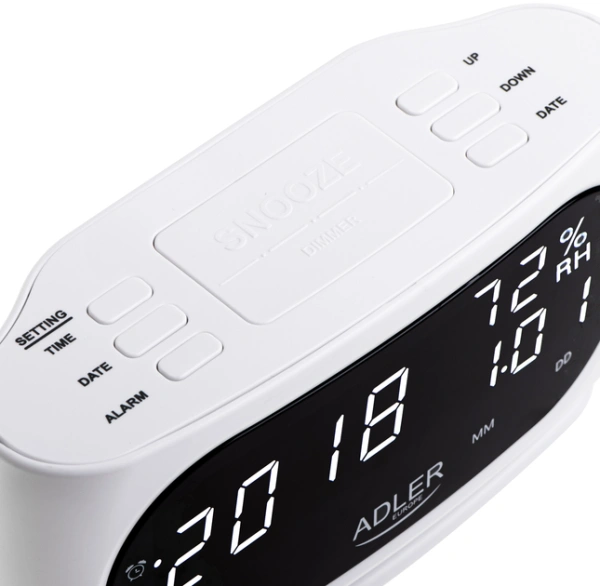 Часы настольные ADLER AD 1186w (питание от сети, LED дисплей, будильник, температура, влажность) купить по самой низкой цене