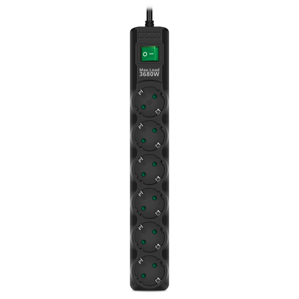Фильтр SVEN SF-06E-16 (3м, max.нагрузка 3680Вт, 6 роз.CEE 7/4) защитные шторки, чёрн. купить по самой низкой цене