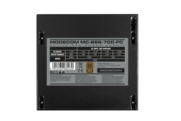 Блок питания 700W MODECOM MC-B88-700-FC BULK ATX 12V 2.31, 24+8+8(4+4) pin, Fan 12см, APFC, 80+ Bronze купить по самой низкой цене