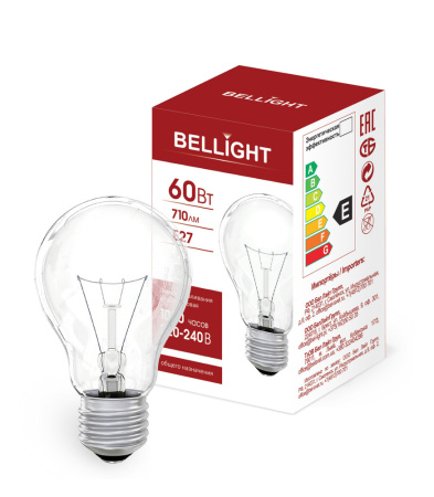 Лампа накаливания BELLIGHT A55 230В 60Вт E27 прозрачная купить по самой низкой цене