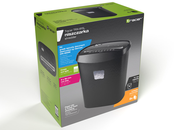 Уничтожитель документов Tracer TRX-815L BLACK (8л. 80гр/м, конт. 15л., 4*38mm, P-4) TRANIS47012 купить по самой низкой цене