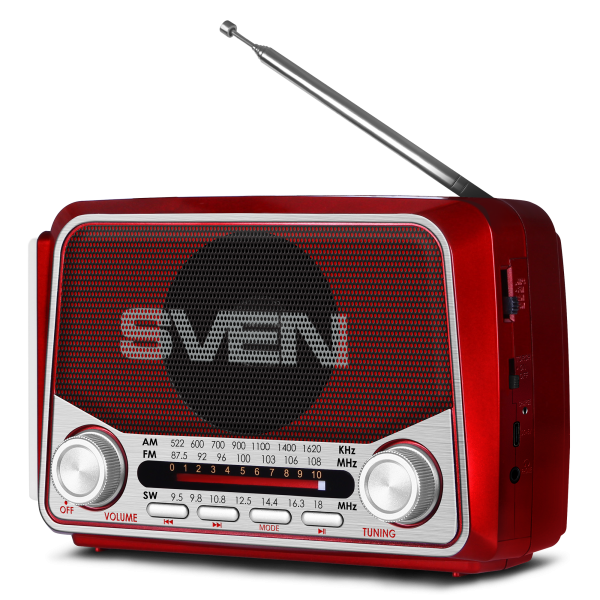 Радиоприемник SVEN SRP-150 RED (FM/AM/SW, USB/mSD, Bluetooth, 3Вт, 150-20000Гц, аккум 1200mAh/USB-C DC 5V) купить по самой низкой цене