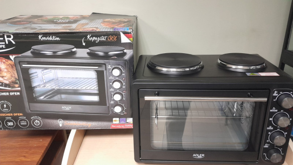 Электропечь с 2 конфорками Adler AD 6020 (36л, конвекция, гриль/вертел, таймер) Уценка! купить по самой низкой цене