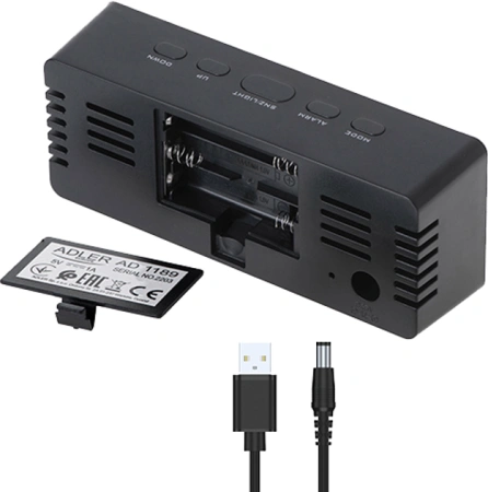 Будильник/часы настольные эектронный Adler AD 1189b (термометр,  3 реж. активации буд-ка) черный купить по самой низкой цене