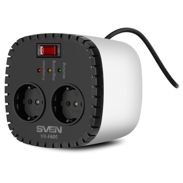 Стабилизатор напряжения релейного типа SVEN VR-F600, 200Вт, 2*розетки CEE7/4 (EU), купить по самой низкой цене