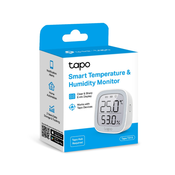 Датчик температуры и влажности TP-Link (Tapo T315) 868 МГц / 922 МГц, -20°C - 60°C, 2x AAA, Display: 2.7' купить по самой низкой цене