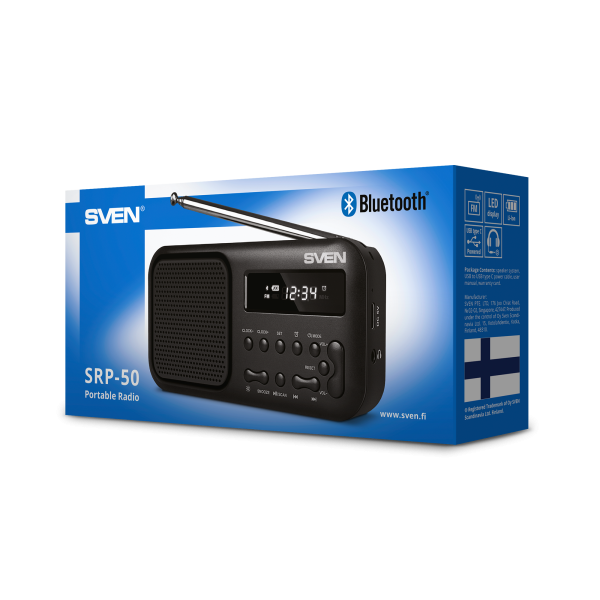 Радиоприемник SVEN SRP-50 Black (FM, Bluetooth, 3Вт,  аккум 500mAh/USB DC 5V) купить по самой низкой цене