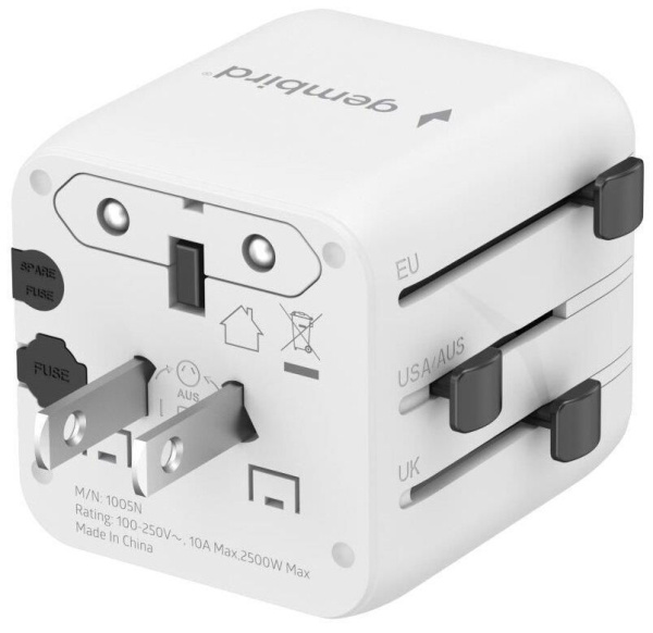 Адаптер (переходник) Gembird TPA-INT-01-W 10A , 100-250 V, Plug Type: US/UK/EU/AU купить по самой низкой цене