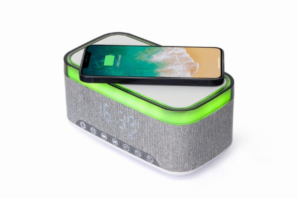 Будильник Gembird (DAC-SPKBT-QC15-GR) BT, FM, TF, USB, AUX, Alarm, Timing, Wireless charging, RGB Lights купить по самой низкой цене