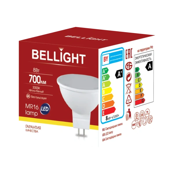 Лампа светодиодная BELLIGHT MR16, 230V, 8Вт, 3000K, GU5.3 купить по самой низкой цене