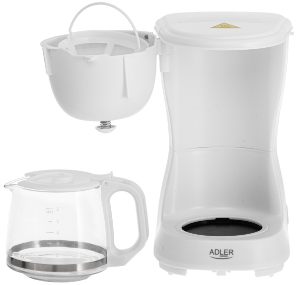 Кофеварка Adler AD 4381w (капельн, 600Вт, 0.6л, Защита от перегрева, кофе-молотый) белая купить по самой низкой цене