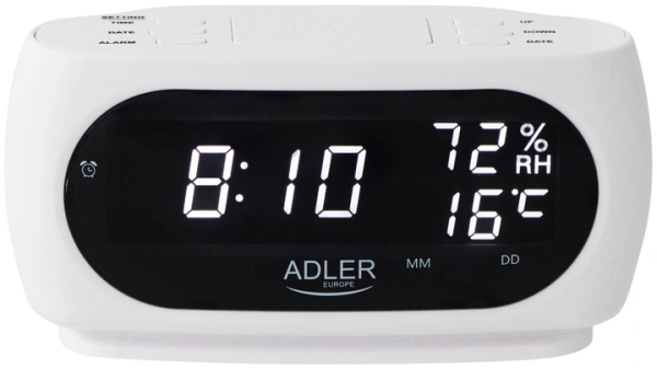 Часы настольные ADLER AD 1186w (питание от сети, LED дисплей, будильник, температура, влажность) купить по самой низкой цене