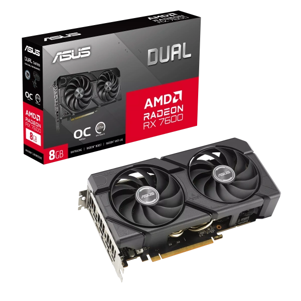 Видеокарта PCI-E 4.0 8Gb GDDR6 ASUS AMD Radeon RX 7600 OC 8GB (DUAL-RX7600-O8G-EVO) 128b, 3*DP/HDMI купить по самой низкой цене